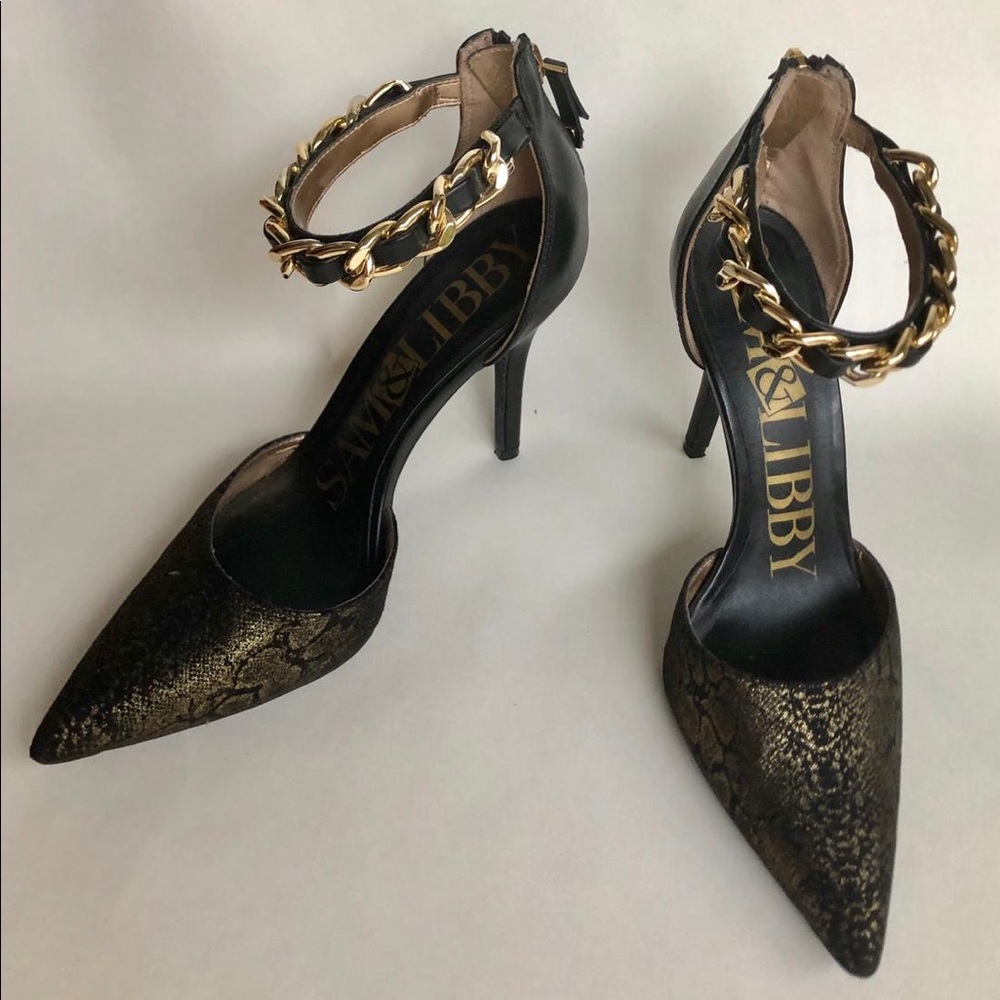 Gold and black high heels